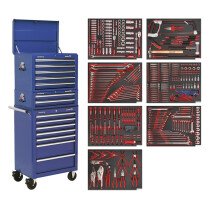 Sealey TBTPCOMBO5 Tool Chest Combination 14 Drawer with Ball Bearing Runners - Blue & 446pc Tool Kit
