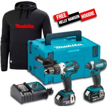 Makita DLX2145TJ 18V Twinkit Combi drill + Impact Driver with 2x 5.0Ah Batteries in MakPac Stacking Case with Makita Helly Hansen Hoodie