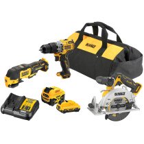 DeWalt DCK318P1D1-GB 12V XR Brushless 3 Piece Kit: Combi, Circ Saw, Multi Tool : (DCD706 + DCS512 + DCS353) With 1 x 2.0Ah + 5.0Ah Batteries in Soft Bag