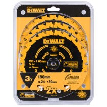 DeWalt DT10399-QZ 190mm 24T Extreme Framing Circular Saw Blade 3pk