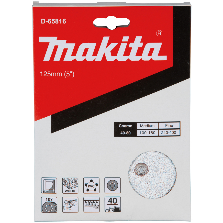 Makita D-65816 125mm White Hook and Look Abrasive Disc P40