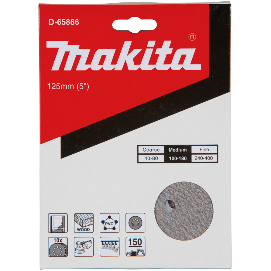 Makita D-65866 125mm White Hook and Look Abrasive Disc P150