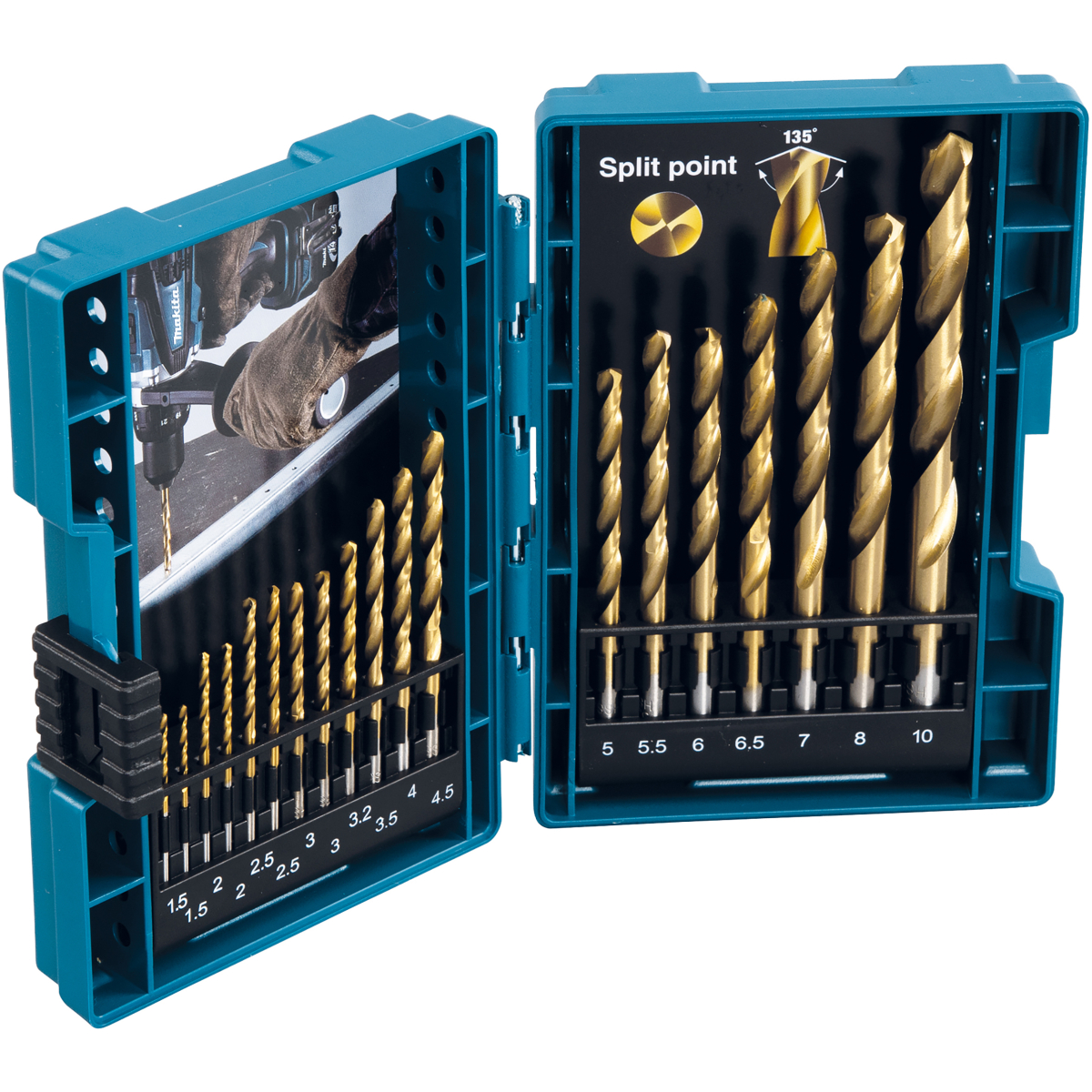 Makita D-67527 19 Piece Titanium Coated HSS Drill Bit Set 1.5-10mm