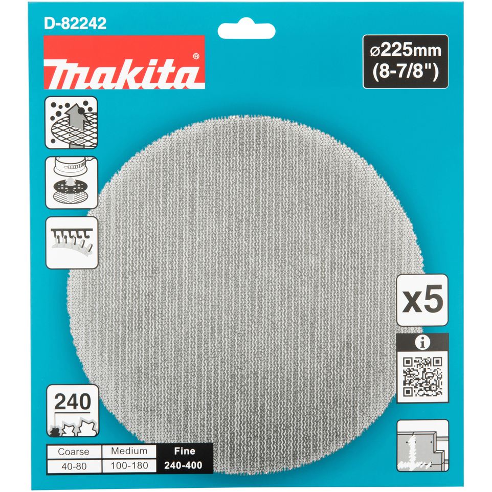 Makita D-82242 225mm Mesh Sanding Disc P240, PK5
