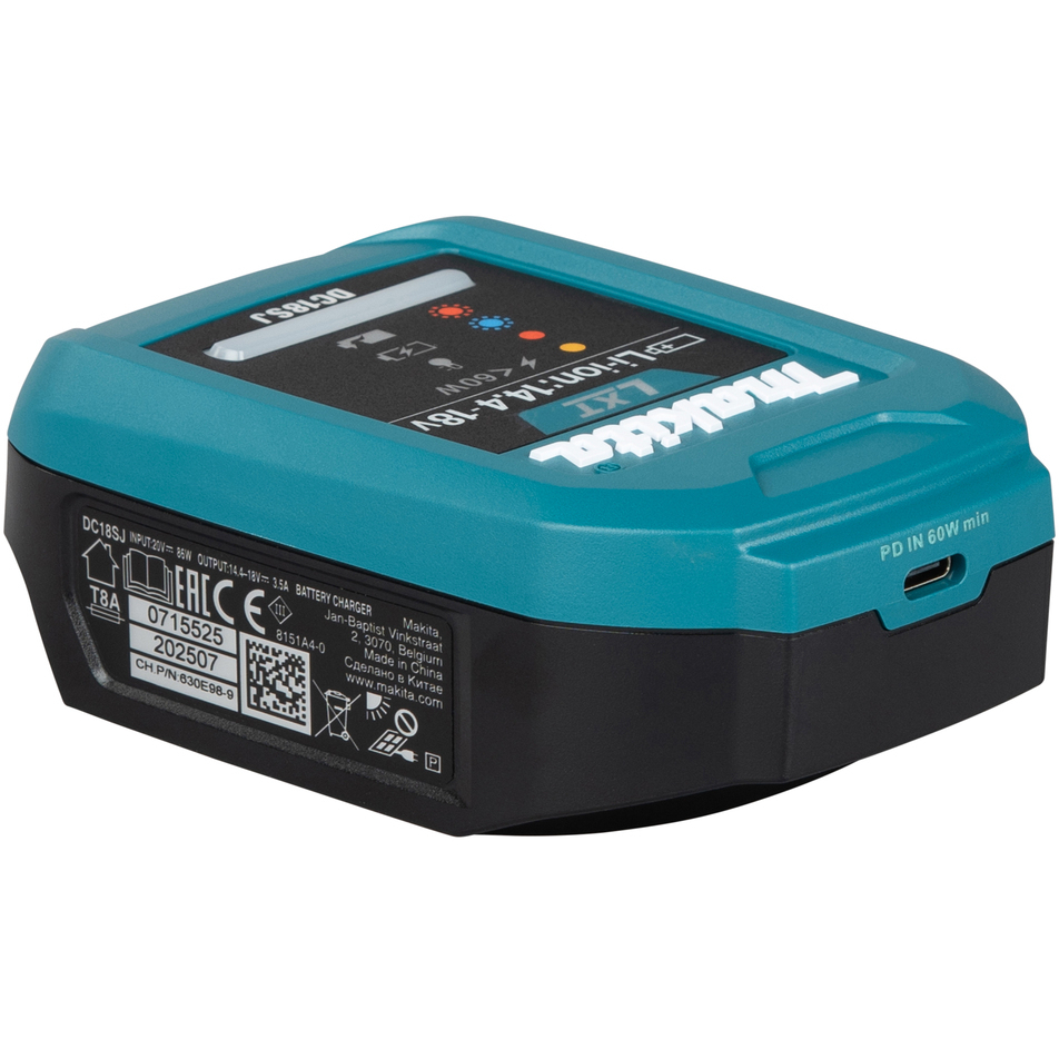 Makita 1916H8-8 DC18SJ Portable LXT Charger, USB Input with 12v Vehicle Adaptor 65w and PD Cable