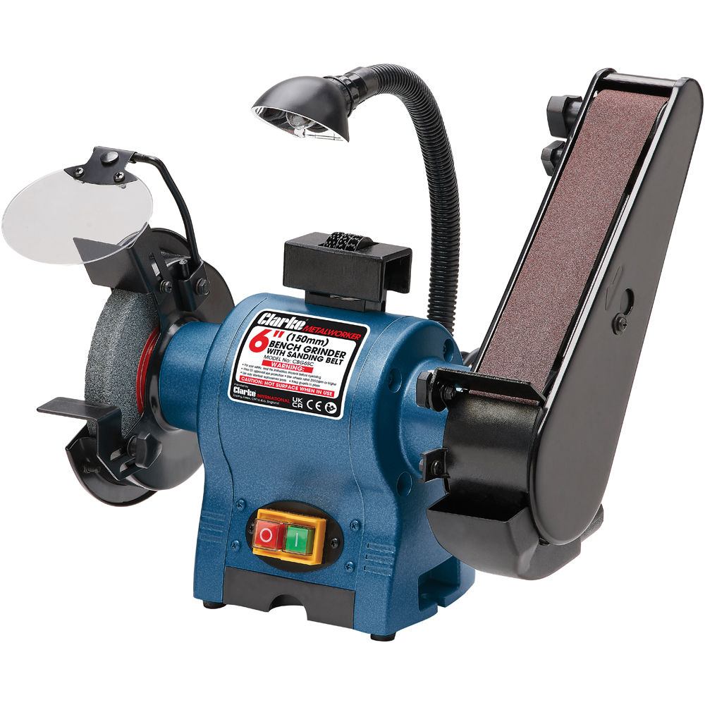 Clarke 6502130 CBG6SC 6" Bench Grinder with Sanding Belt & Lamp 250W