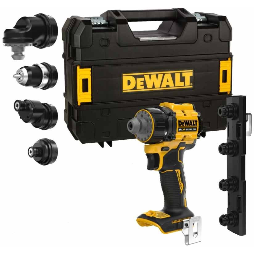 DeWalt DCD803NT-XJ Body Only 18V XR Brushless Multi-Head Drill Driver In TSTAK & 4x Interchangable Heads