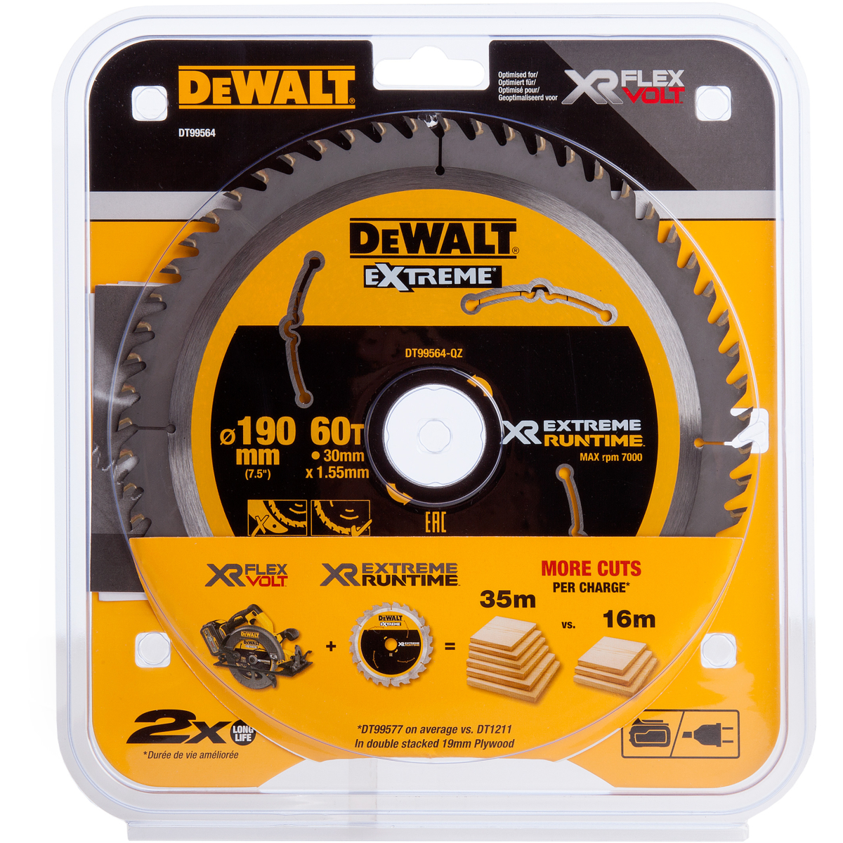 DeWalt DT99564-QZ XR Extreme Runtime Circular Saw Blade 190mm x 30mm x 60T