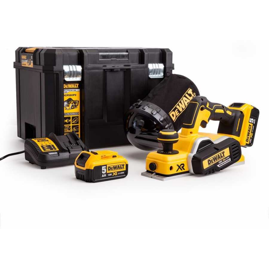DeWalt DCP580P2-GB 18V XR Planer with 2 x 5.0Ah Batteries In TSTAK Carry Case