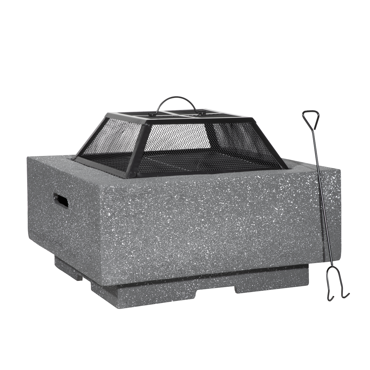 Sealey DG193 Dellonda Square MgO Fire Pit with BBQ Grill, Safety Mesh Screen - Dark Grey