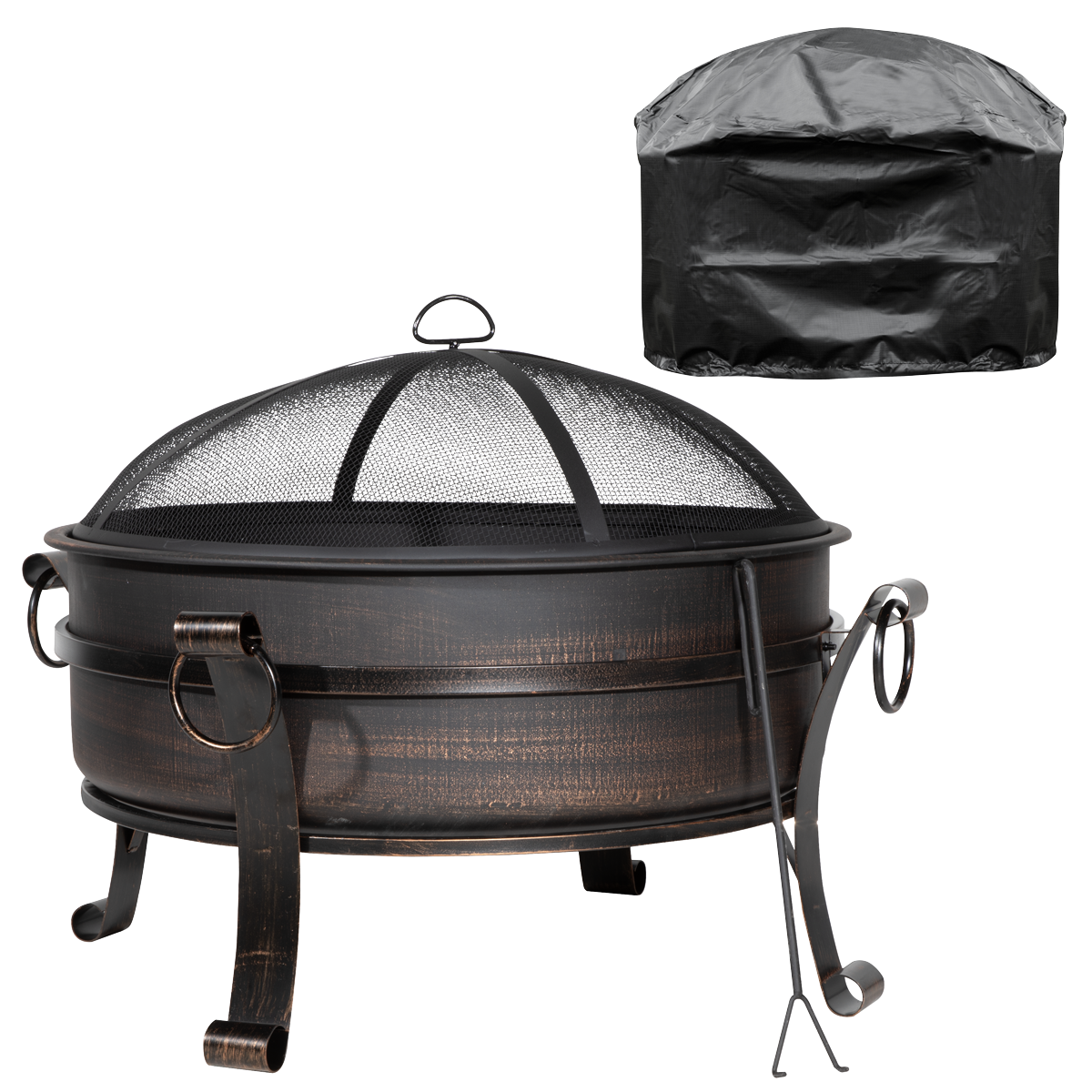 Sealey DG237 Dellonda Deluxe 2-in-1 Outdoor Fire Pit/Coffee Table with Drawstring Cover 93cm Antique Bronze Effect