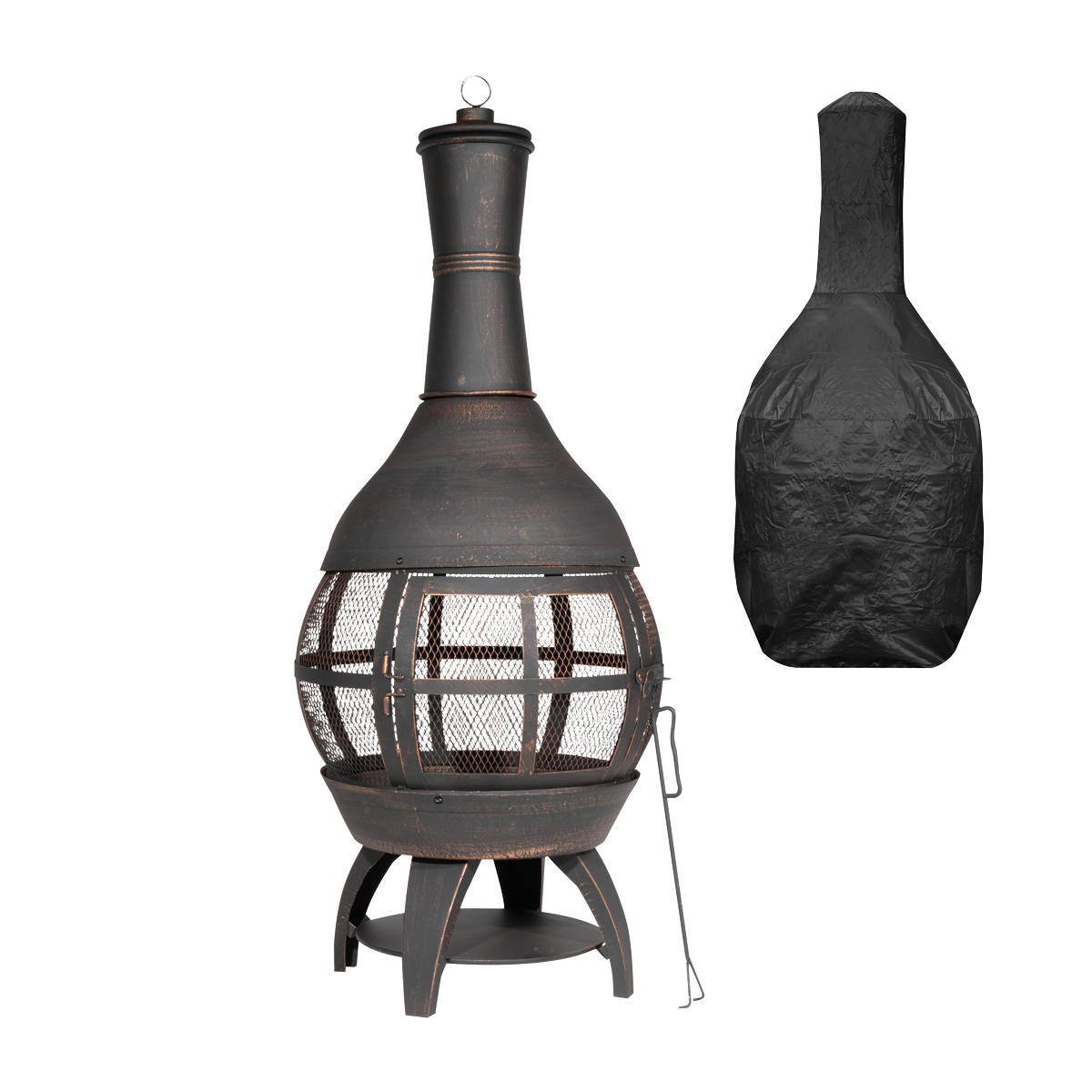 Sealey DG241 Dellonda Deluxe 360 Chiminea/Fire Pit/Outdoor Heater with Fire Poker & Water-Resistant Drawstring Cover - Antique Bronze Finish - DG241