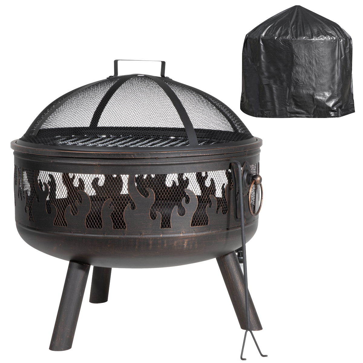 Sealey DG242 Dellonda Deluxe 24" Fire Pit, Fireplace, Outdoor Patio Heater, Decoration Rings, Supplied with Cooking Grill, Safety Screen, Poker & Cover