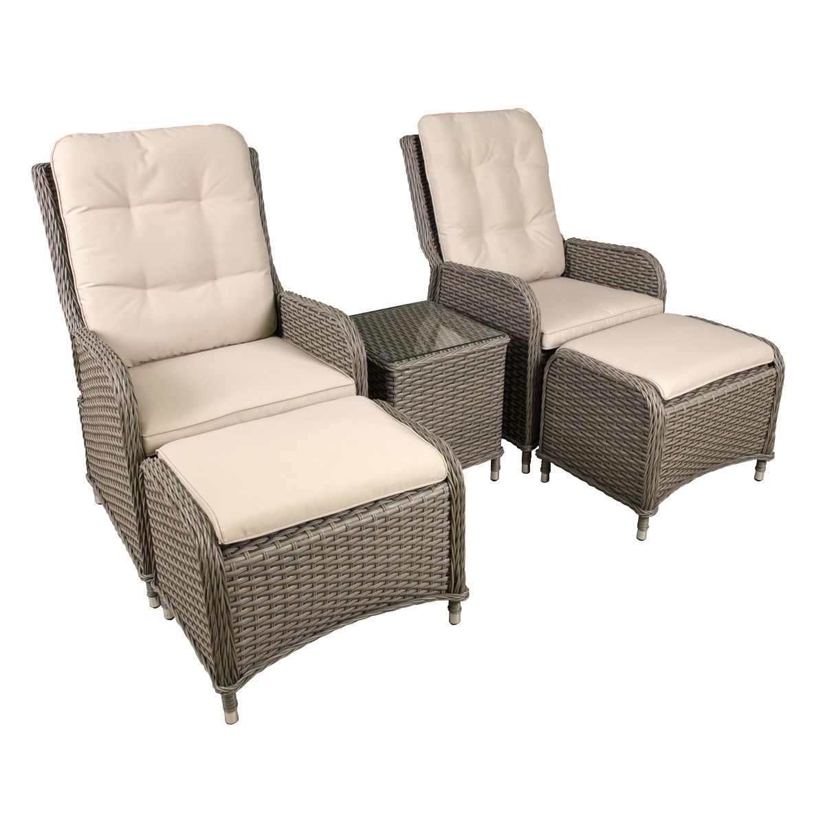 Sealey DG68 Dellonda Chester Rattan Wicker Outdoor Recliner Loungers & Table Set 5pc