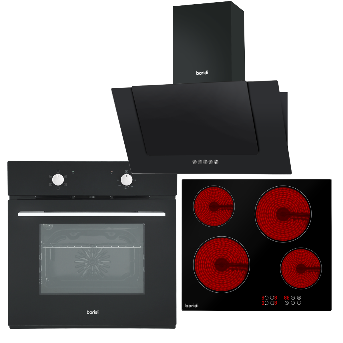 Sealey DH186 Baridi Integrated Ceramic Hob with 4 Cooking Zones, Integrated Fan-Assisted Electric Oven & Angled Chimney Cooker Hood with Carbon Filters & LED Lamp