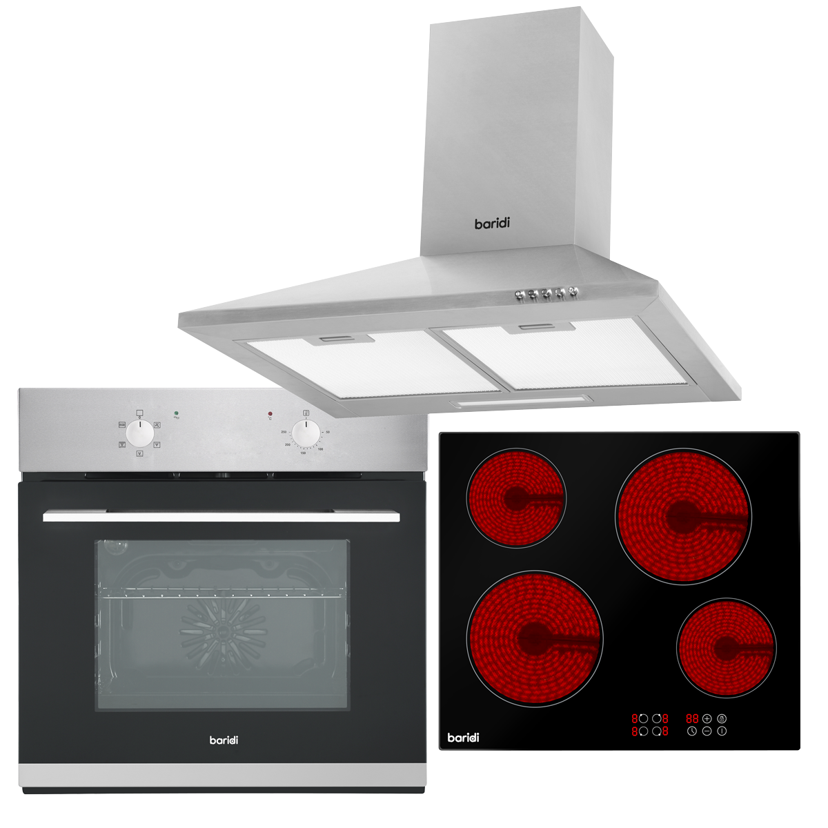 Sealey DH188 Baridi Integrated Ceramic Hob with 4 Cooking Zones, Integrated Fan-Assisted Electric Oven & Cooker Hood with Carbon Filters
