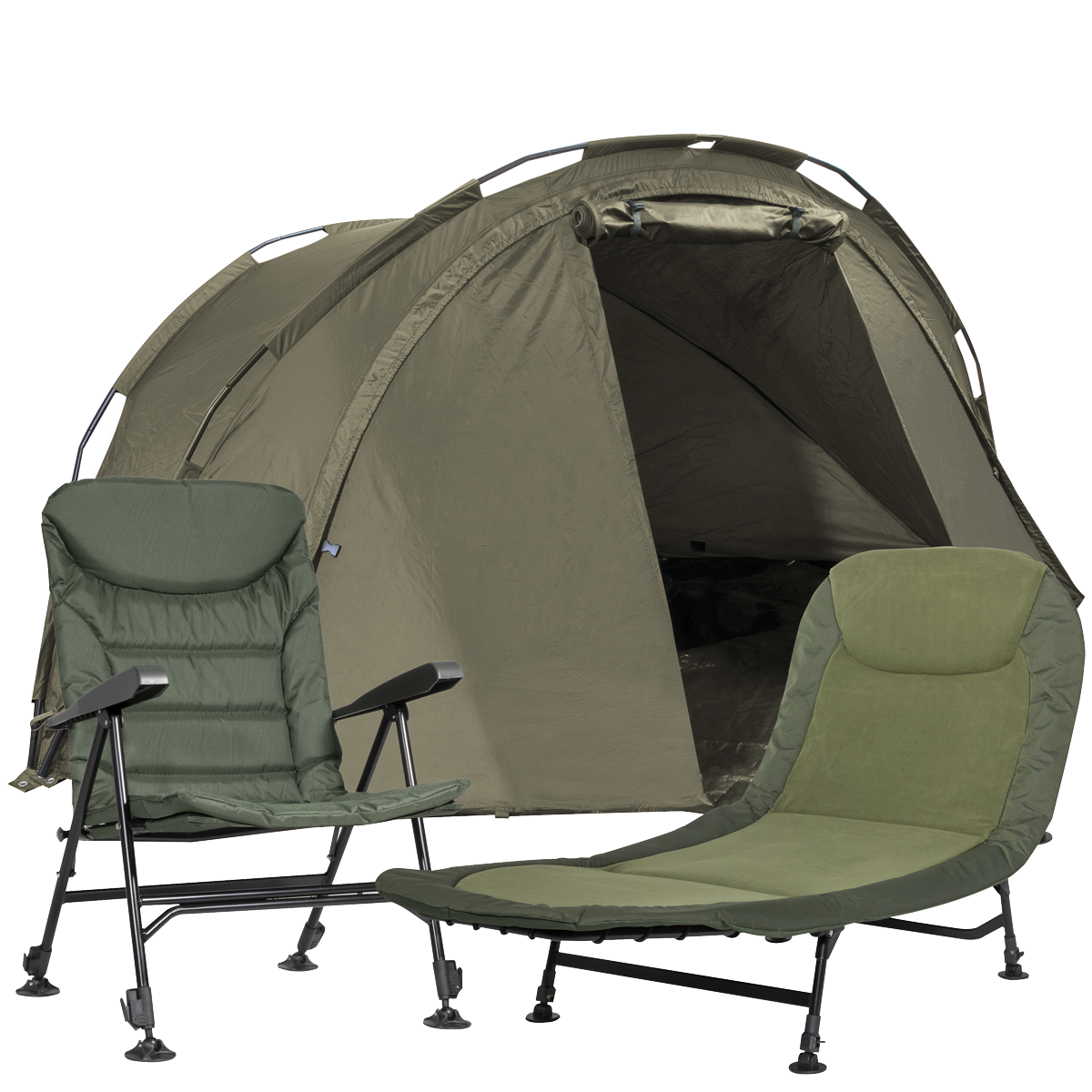 Sealey DL143 Dellonda Two-Person Bivvy Tent, Reclining Chair & Bedchair Set