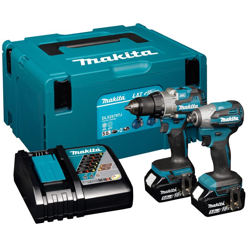 Makita DLX2579TJ 18V LXT Combo Kit, DHP489+DTD158 with 2x 5.0Ah Batteries and Charger in Makpac Case