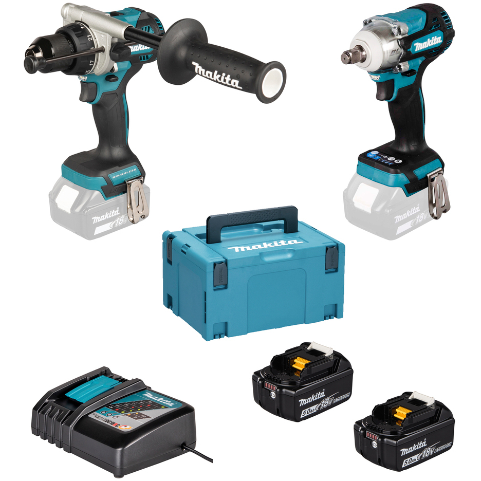 Makita DLX2590TJ 18V LXT Twinkit Combi Drill and Impact Wrench with 2x 5.0Ah Batteries and Charger in Makpac Case