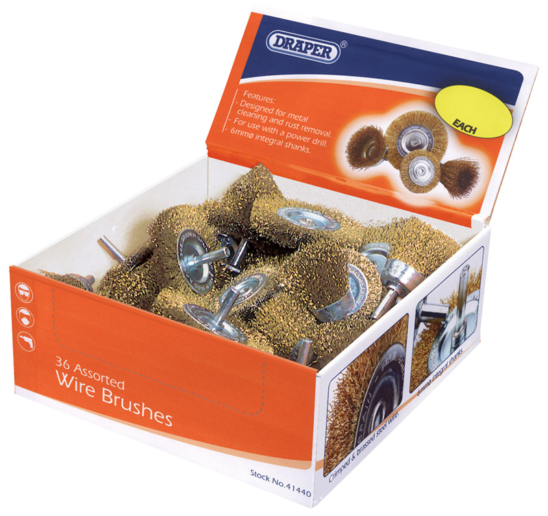 Draper 41440 WW-ASTC Countertop Display of Cup and Rotary Wire Brushes