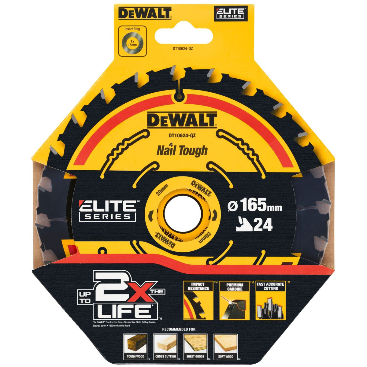 Dewalt DT10624-QZ 165mm X 20mm 24T Elite Circular Saw Blade