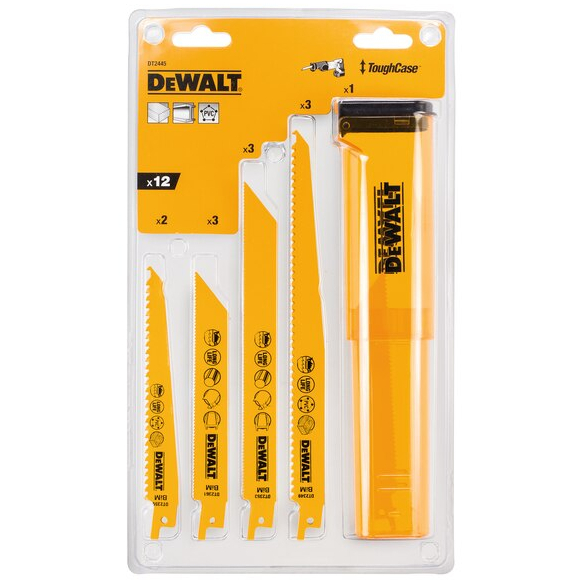 DeWalt DT2445-QZ High Performance Break Away Reciprocating Saw Blade 12 Piece Set + Storage Case