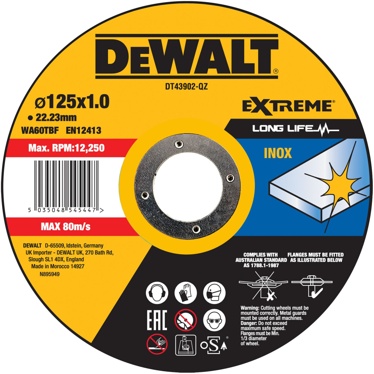 Dewalt DT43902-QZ 125mm x 1mm Extreme Inox Cutting Disc