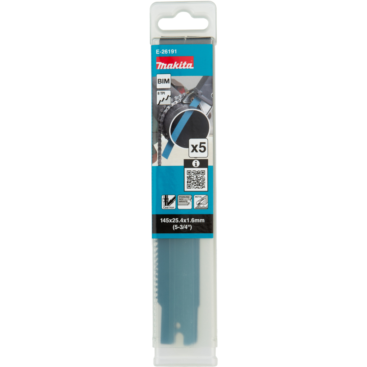 Makita E-26191 145mm Bi Metal Reciprocating Saw blade for JR003G , PK5