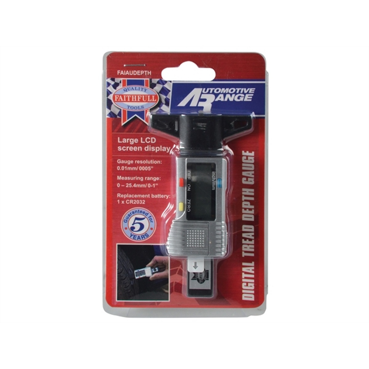 Faithfull FAIAUDEPTH Tyre Depth Gauge Digital Readout 0-25mm