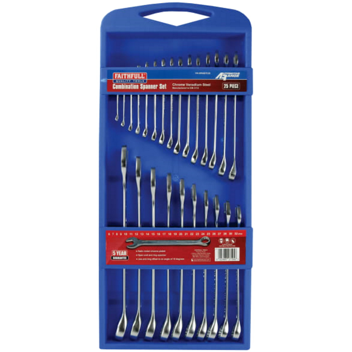 Faithfull FAISPASETC25 Chrome Vanadium Combination Spanner Set Metric 25 Piece 6mm - 32mm