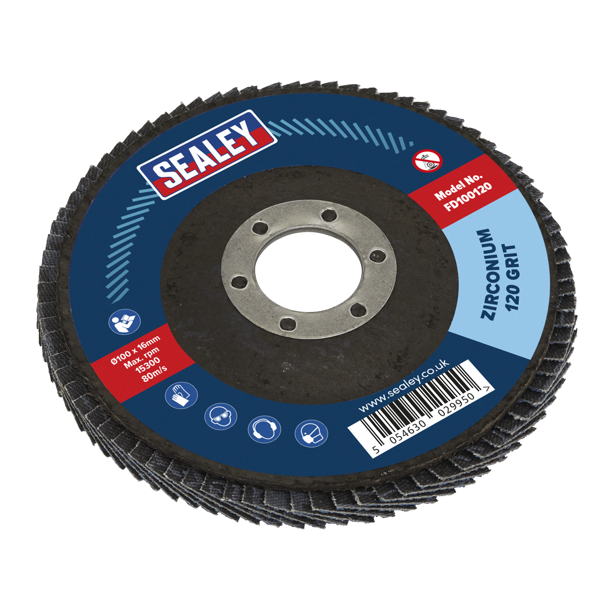 Sealey FD100120 Flap Disc Zirconium &oslash;100mm &oslash;16mm Bore 120Grit