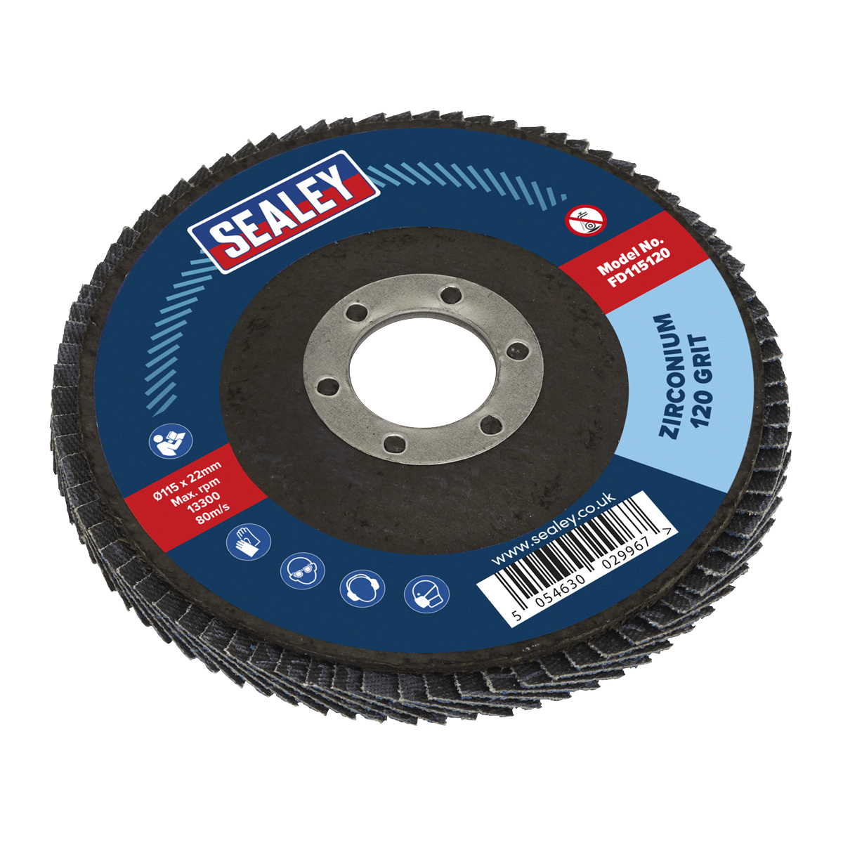 Sealey FD115120 Flap Disc Zirconium &oslash;115mm &oslash;22mm Bore 120Grit