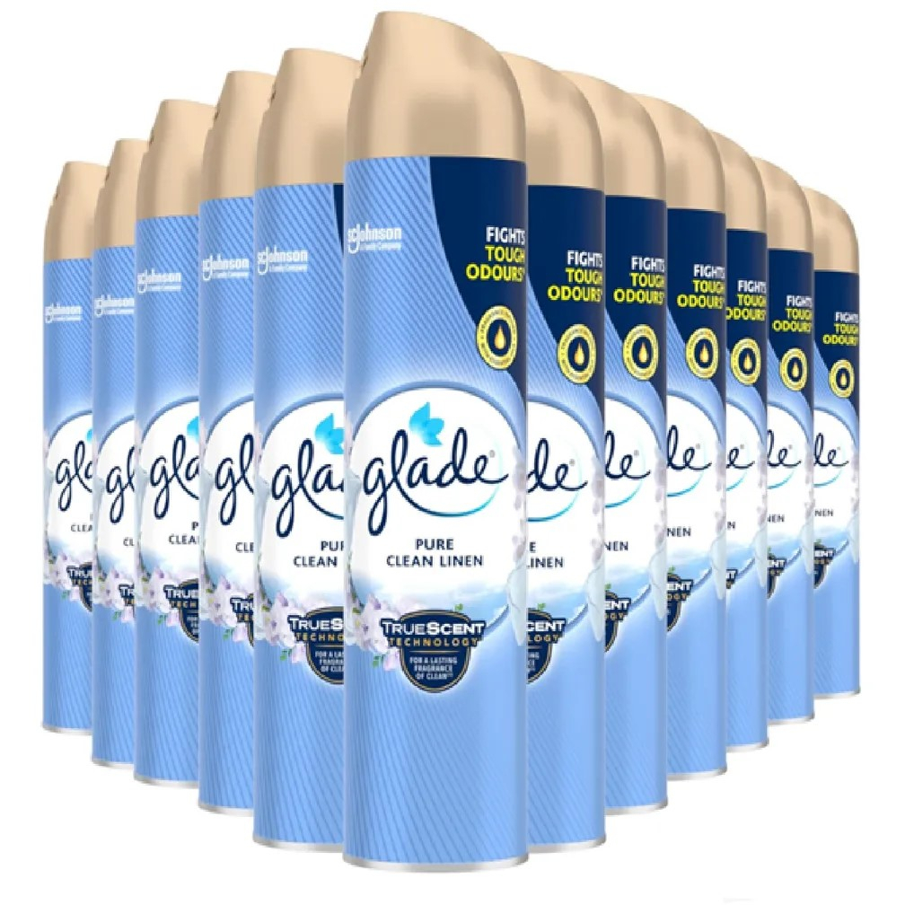 SCJohnson Glade® 353256 Pure Clean Linen Air freshener for professional use to freshen and fragrance (Case x 12 300ml Aerosol Tins)