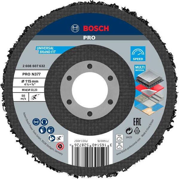 Bosch PRO 2608607632 Cleaning Disc N377, Best For Metal 115mm, 22.23mm, Sic (5 Packs Of 1)