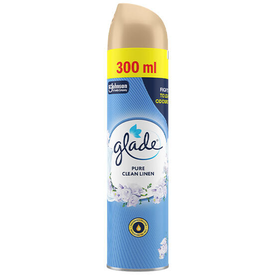 SCJohnson Glade® 353256 Pure Clean Linen Air freshener for professional use to freshen and fragrance (Case x 12 300ml Aerosol Tins)
