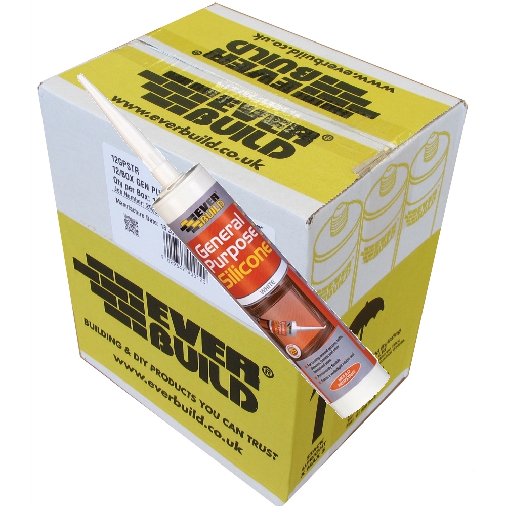 Carton of 12 Everbuild General Purpose Silicone Sealant C3 280ml Cartridge