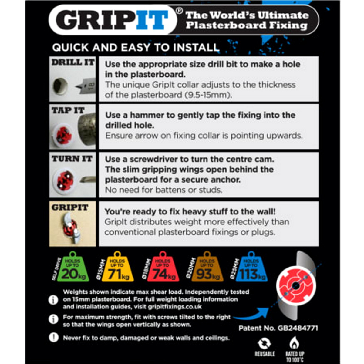 Gripit GP188 Red Plasterboard Fixings 18mm (Pack of 8) GRP188
