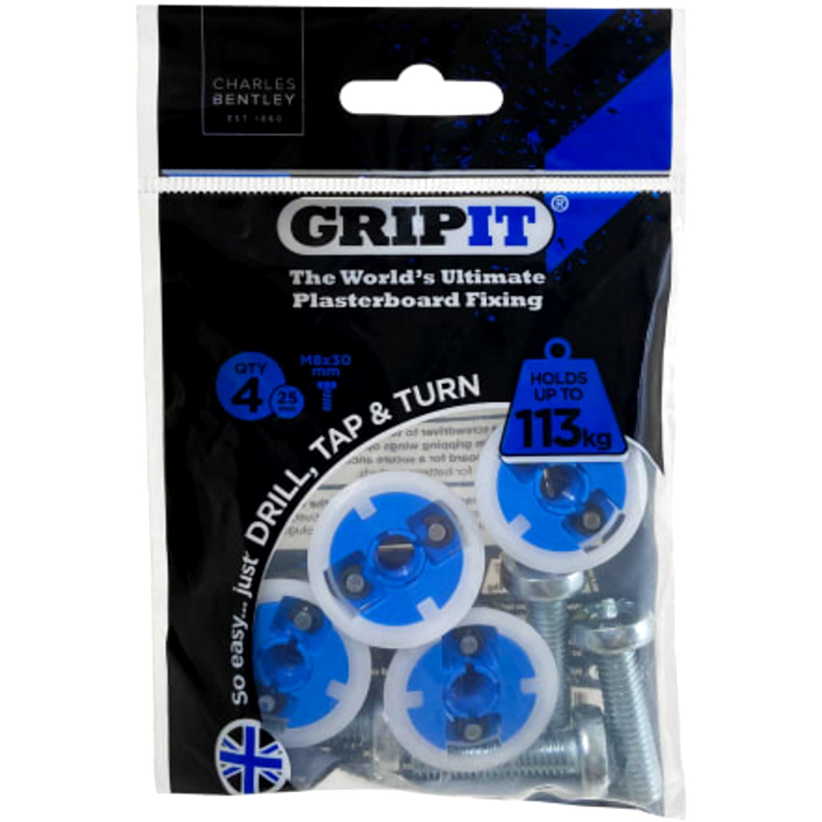 Gripit GP254 Blue Plasterboard Fixings 25mm (Pack of 4) GRP254