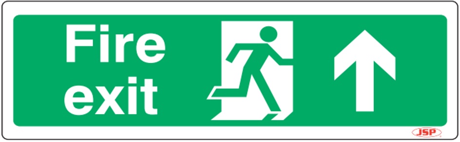 JSP JSP106 Rigid Plastic "Fire Exit" Arrow Up +Running Man Safety Sign 600x200mm