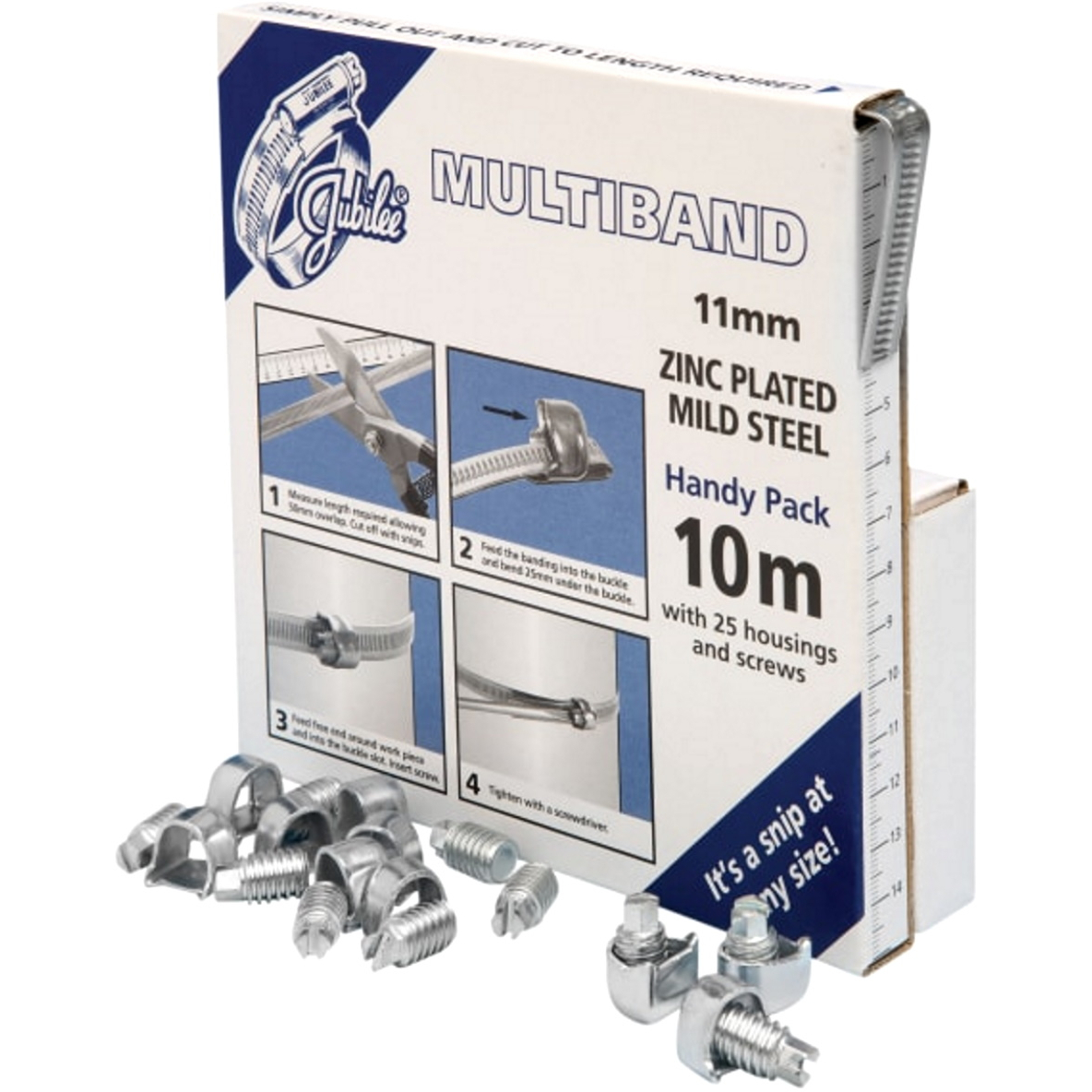 Jubilee MB1708 Multiband Mild Steel Handy Pack 11mm x 10m Roll + 25 Housings/Screws JUB1708