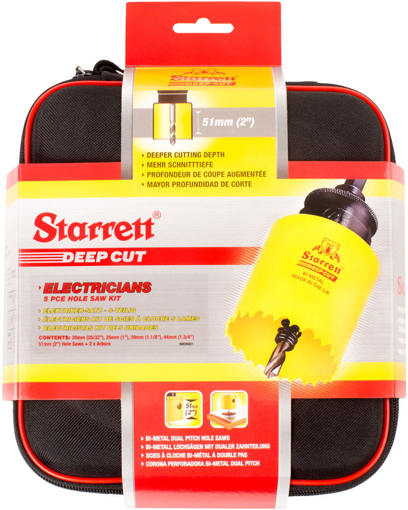 Starrett KDC05021 5 Piece Electricians Deep Cut Bi-Metal Holesaw Kit