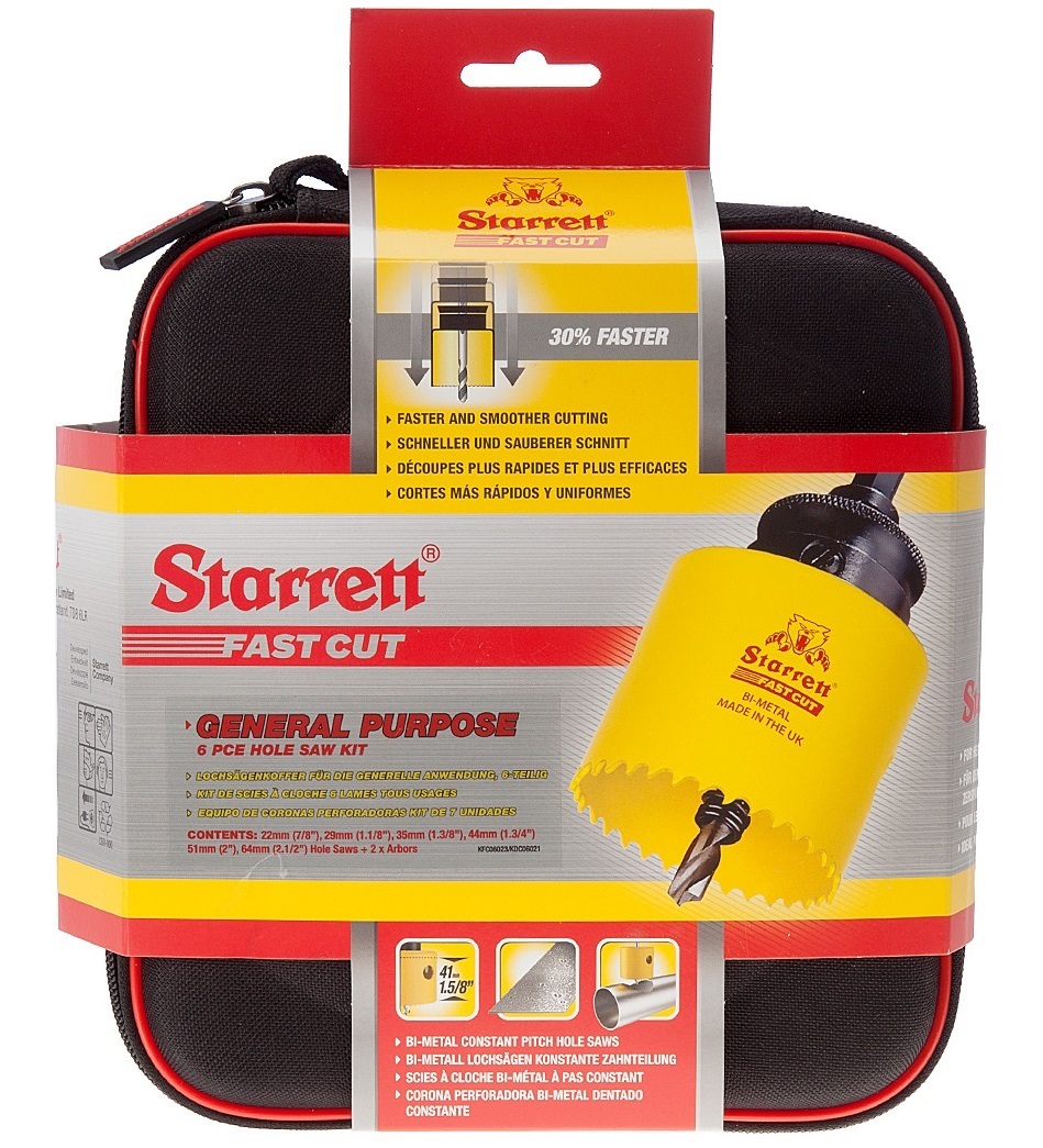 Starrett KFC06023 6 Piece General Purpose Fast Cut Bi-Metal Hole Saw Kit