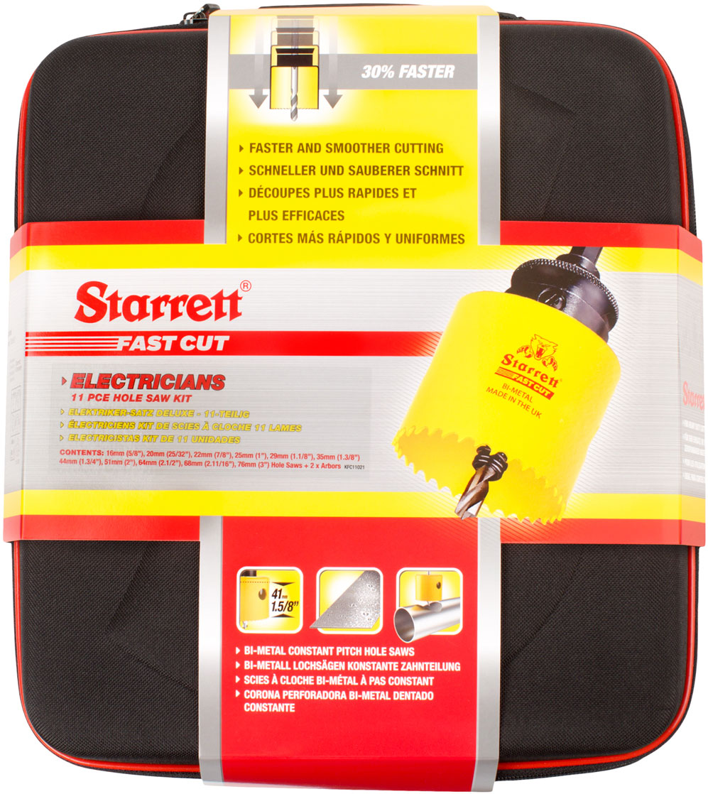 Starrett KFC11021 11 Piece Deluxe Electricians Fast Cut Bi-Metal Hole Saw Kit