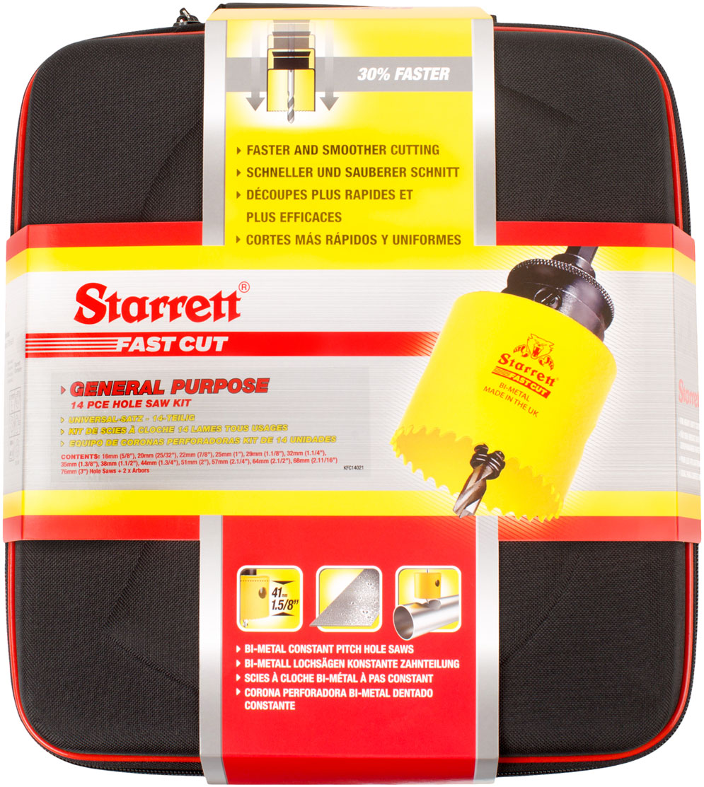 Starrett KFC14021 14 Piece Universal Fast Cut Bi-Metal Hole Saw Kit