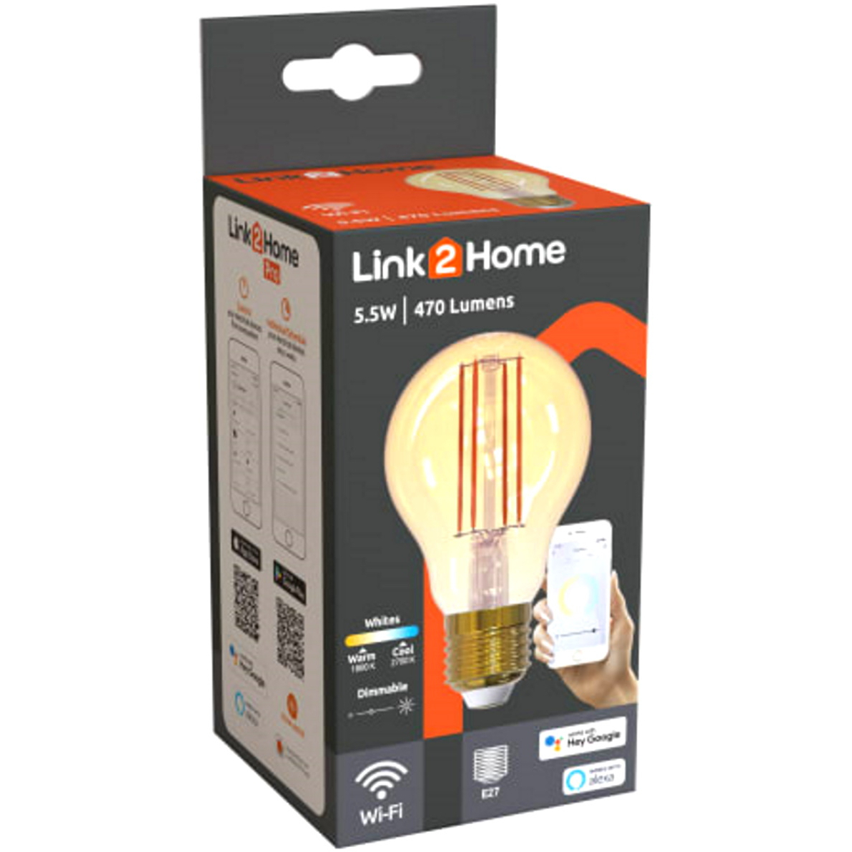 Link2Home L2HFE145W Wi-Fi LED SES (E14) Candle Filament Dimmable Bulb, White 400 lm 4.5W  LTHFE145W