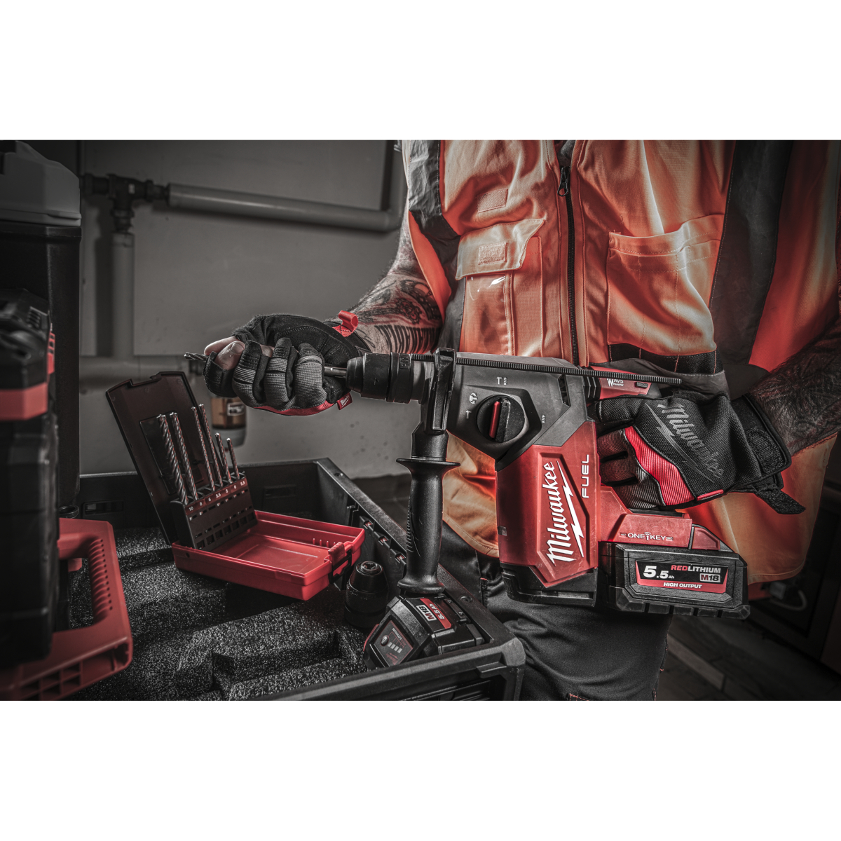 Milwaukee M18ONEFHX-552X 18v SDS 4 Mode SDS Hammer Drill with 2x 5.5Ah Batteries and Charger in Case