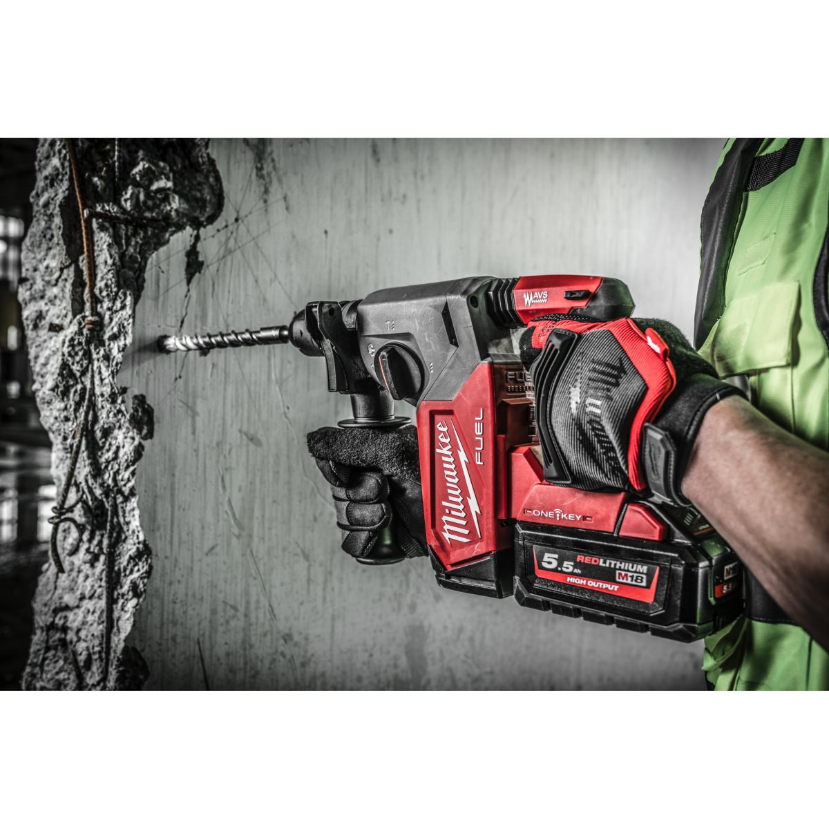 Milwaukee M18ONEFHX-552X 18v SDS 4 Mode SDS Hammer Drill with 2x 5.5Ah Batteries and Charger in Case