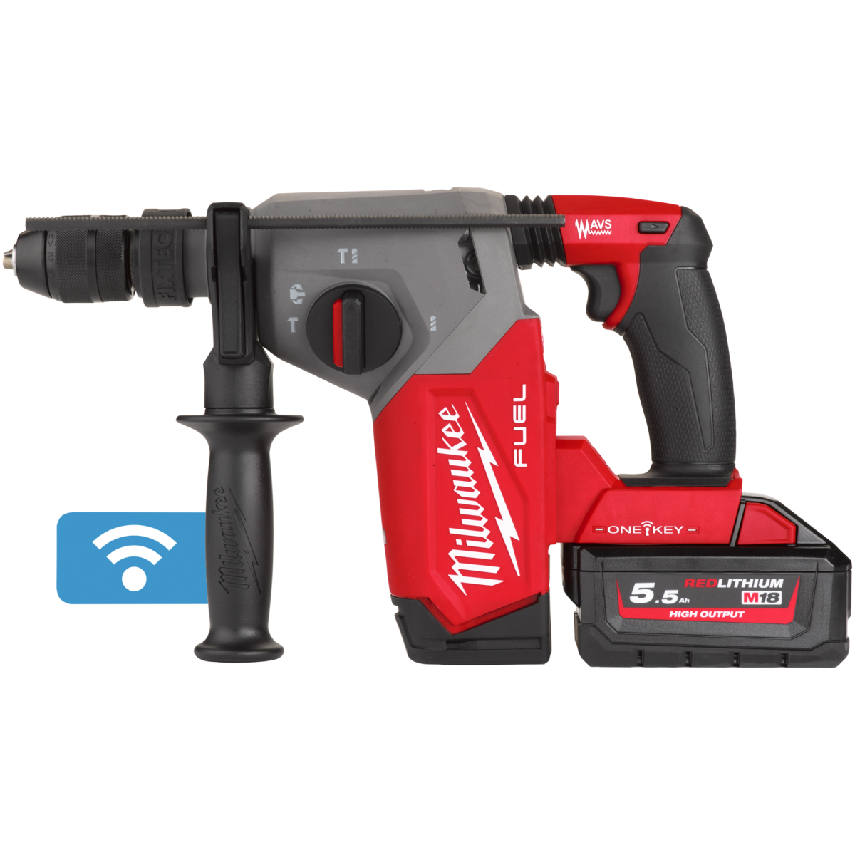 Milwaukee M18ONEFHX-552X 18v SDS 4 Mode SDS Hammer Drill with 2x 5.5Ah Batteries and Charger in Case