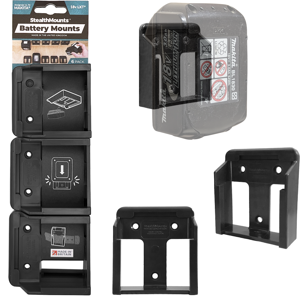 StealthMounts BM-MK18-6 Black Battery Mounts for Makita 18V (6 Pack)