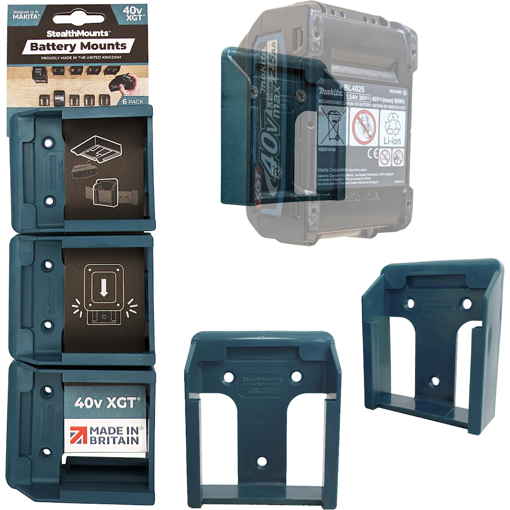 StealthMounts BM-MK40-BLU-6 Blue Battery Mounts for Makita 40V XGT (6 Pack)